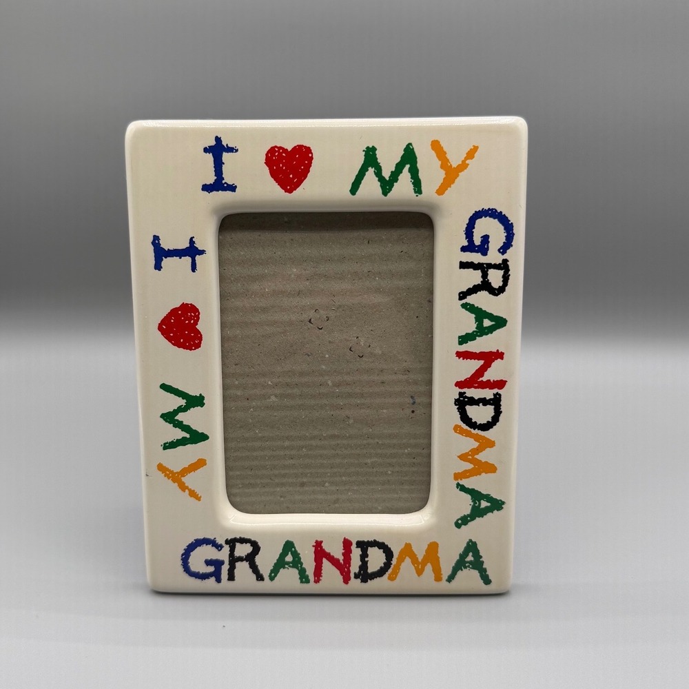 Vintage I Love My Grandma Ceramic‎ Picture Frame White Multicolor Crayon Writing